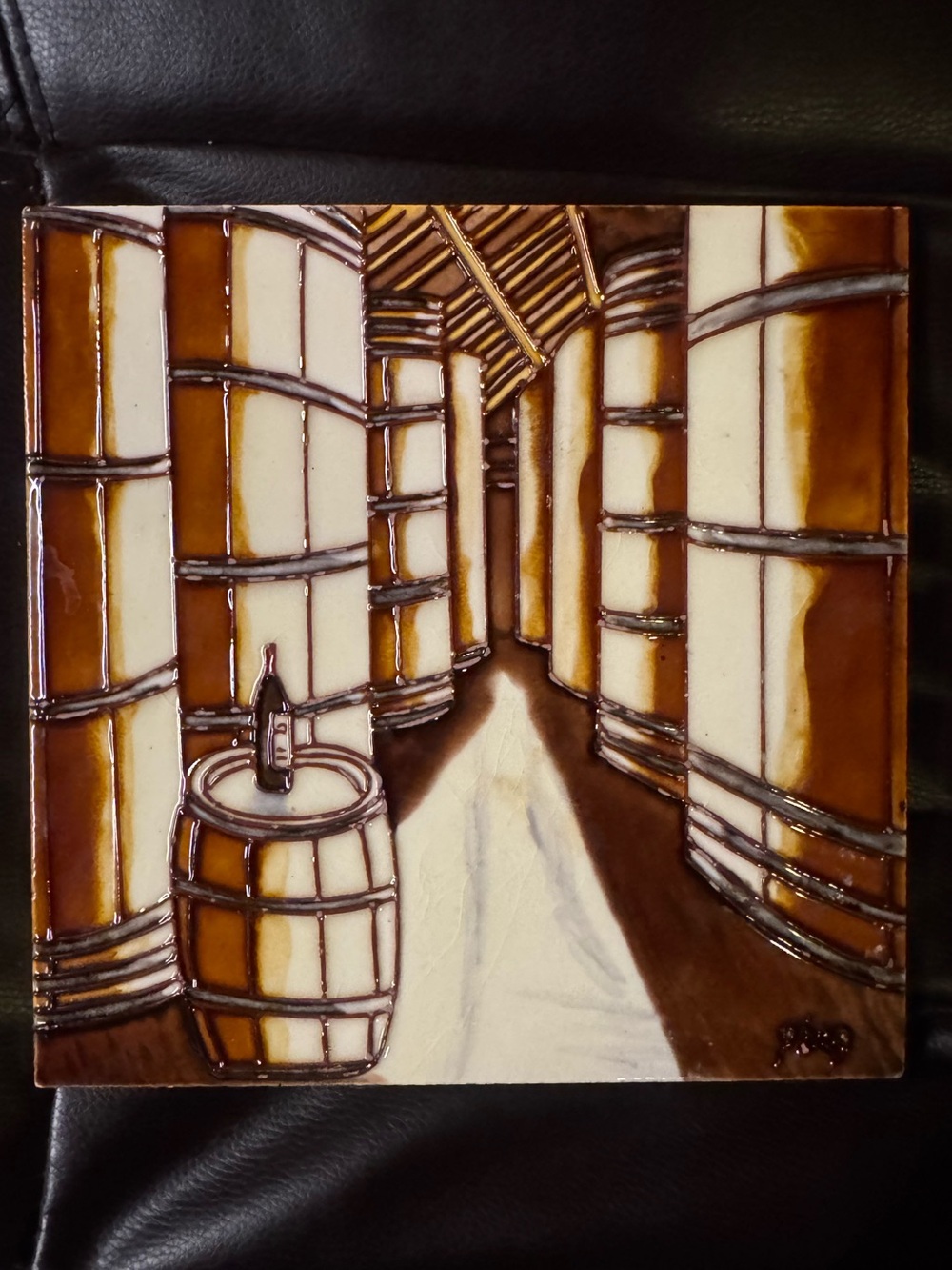 Handcrafted Ceramic Barrel Alley Wall Art - Brown & Cream